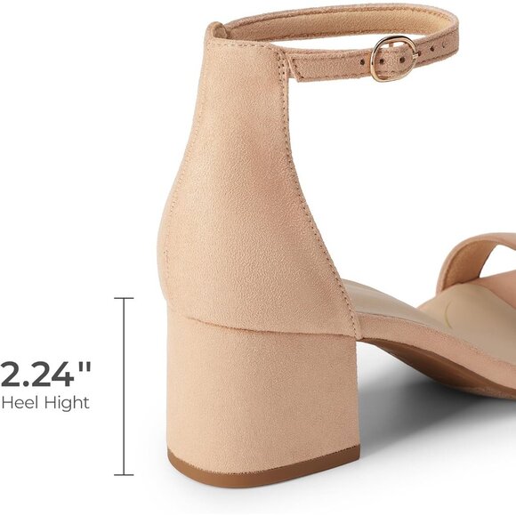 Dream Pairs Women's Nude-suede Chunky Block Heel Ankle Strap Sandals Shoes - Picture 4 of 7